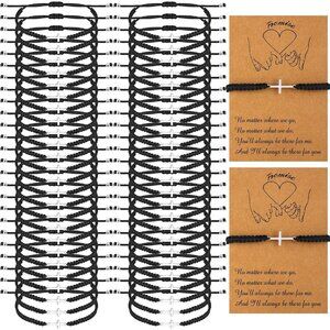 50 Pcs Christian Cross Friendship Bracelets Adjustable Black Nylon for Women Men
